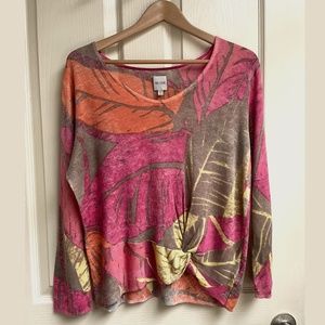 Nic+Zoe Lightweight Sweater with Stylish Leaf Pattern in Warm Colors NWT